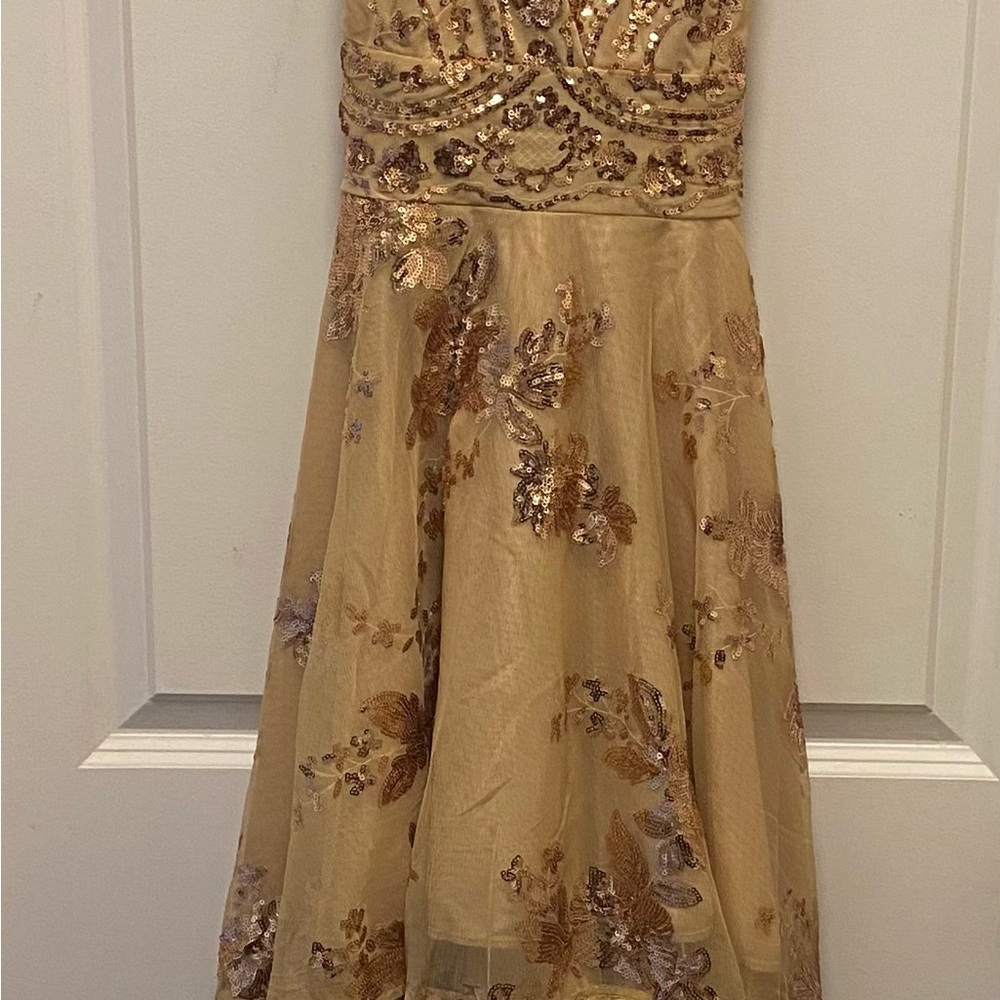 Girls Gold Sequin Floral Dress